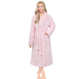 PAVILIA Women Plush Fleece Robe, Light Pink Soft Textured Bathrobe, Lady Cozy Sp